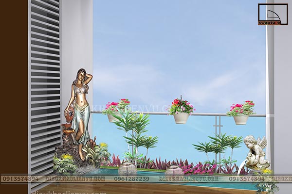 Tiểu cảnh ban công nhỏ độc đáo với thác nước